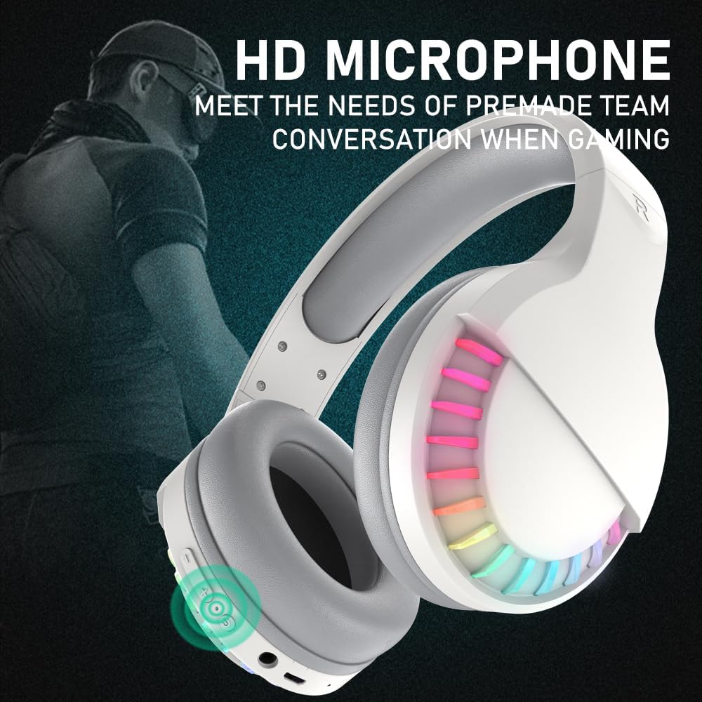 ZIYOU LANG L80 Wireless Gaming Headset Ultralight Over Ear with 2.4Ghz USB C&A Dongle/Bluetooth 5.3/3.5mm Wired Detachable Mic Stereo Sound 600mAh Battery for PC Mac PS4 PS5 Switch Win Gamer(White)
