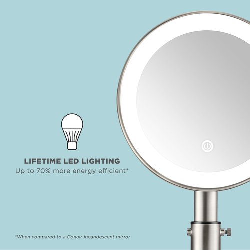 Conair Lighted Makeup Mirror, LED Vanity Mirror, 1X/5X Magnifying Mirror with Adjustable Telescoping, Corded in Brushed Nickel