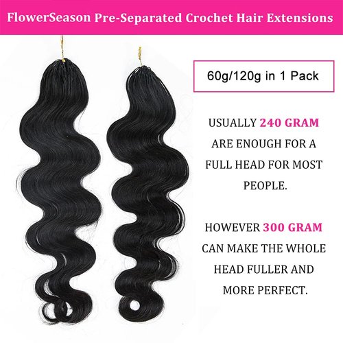 Body Wave Pre-Separated Crochet Hair Extensions Human Hair Knotless Pre-Separated Feather Crochet Braid Hair Extensions Natural Color 20 Inch 60g