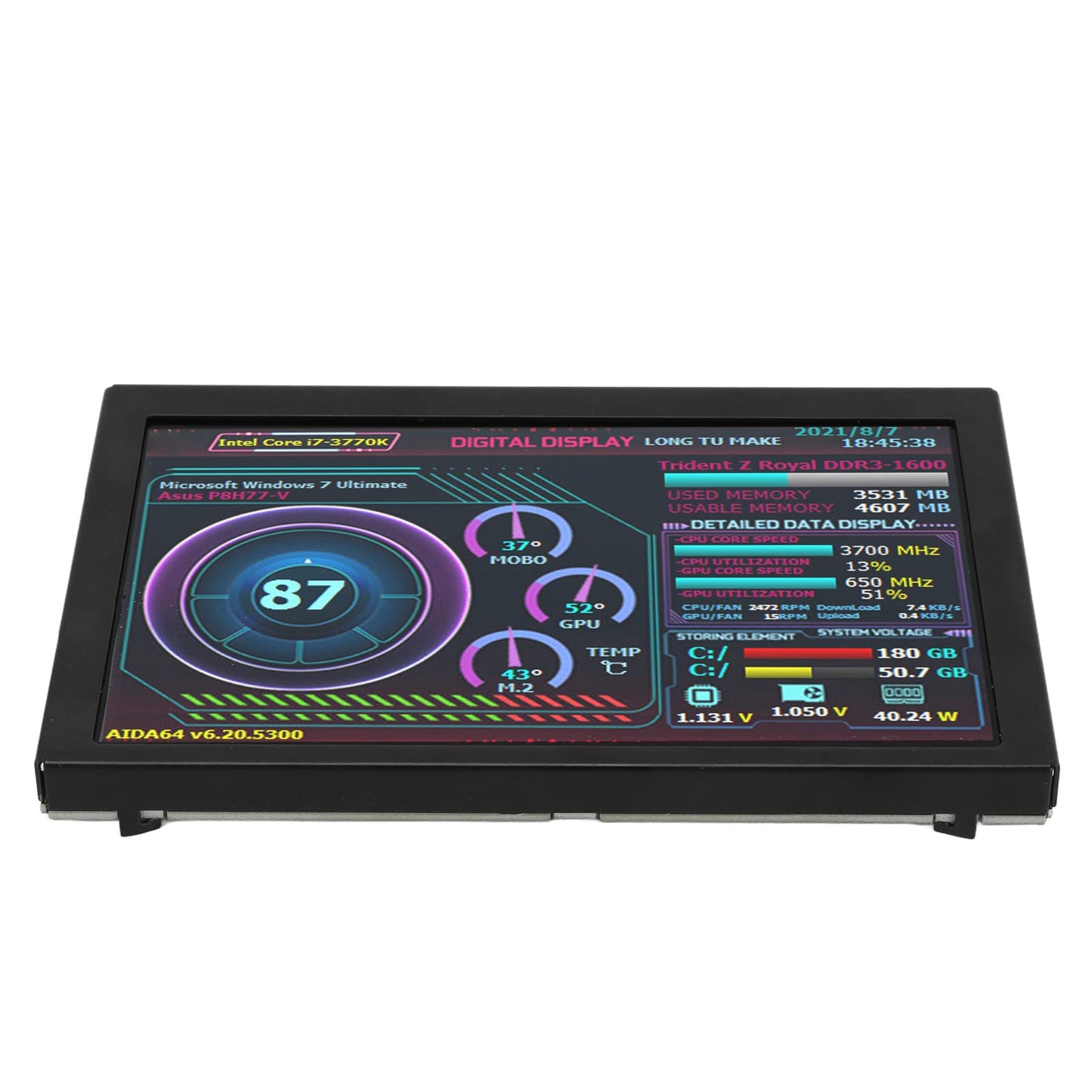 5in Computer Temp Monitor, AIDA64 PC CPU RAM Data Monitor for Linux Windows, PC Temperature Display for PC ARGB Computer Case Secondary Screen, IPS USB Mini Screen