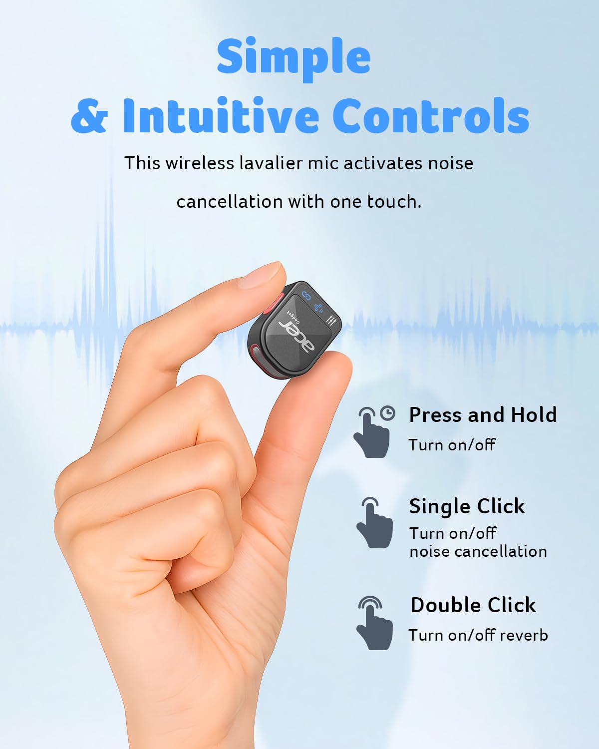 acer Wireless Lavalier Microphone for iPhone/Android/PC/Laptop Portable Mini Clip on Mic with Lightning + USB C Plug, 48KHz 24Bit, Noise Cancellation, 24H Battery for Video Recording