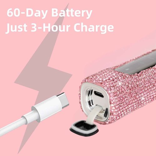 Veseek Diamond Sonic Electric Toothbrush Bling Rechargeable Toothbrushes for Adults with 6 Brush Heads Vibrating Toothbrush-5 Modes, USB-C Fast Charge,2Min Smart Timer,IPX7 Waterproof(Pink)