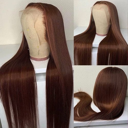 sterly 13x6 Straight Wigs Chocolate Brown Transarent HD Lace Front Wigs Human Hair with Baby Hair 180 Density Straight Glueless Wigs Pre Plucked Hairline 4# Brown Color (22 Inch, 4 Brown)