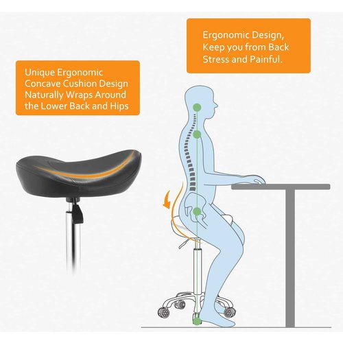 Nolasalon Saddle Stool Chair with Wheels,Ergonomic Swivel Rolling Height Adjustable for Salon Beauty Clinic Dentist Tattoo Home Office