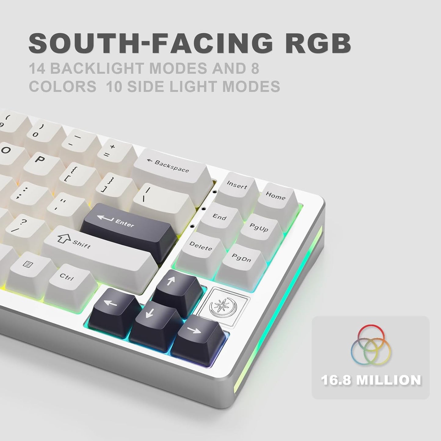 YUNZII AL71 68% Mechanical Keyboard (Siver, Crystal White Switch) and Full Keycap Set (Spring Tea) Bundle