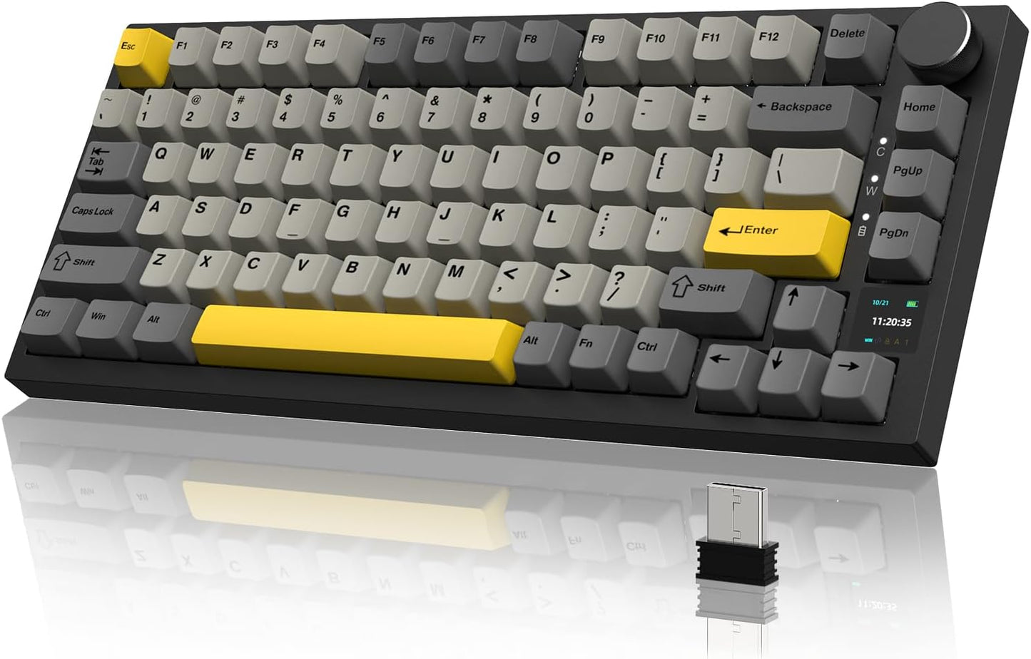 Attack Shark ajazz AK820 Wired Mechanical Gaming Keyboard with Volume Knob Hot Swappable 75% Gasket Keyboard 5-Layer Noise Absorbing Foam PBT Keycap Ice Blue Backlit Blue Switch for PC/Win/Mac-White