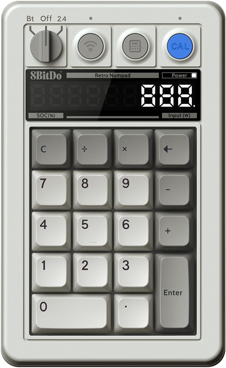 AKNES 8bitdo Retro 18 Mechanical 2-in-1 PC Numpad and Calculator, Bluetooth/2.4G/Wired for Windows and Android - M Edition