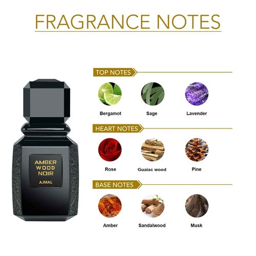 Ajmal Amber Wood Noir Eau de Parfum for Unisex β Romantic Woody Floral Musk with Citrus & Amber β Long-Lasting Premium Dubai Fragrance β 3.4 fl oz (100 ml)