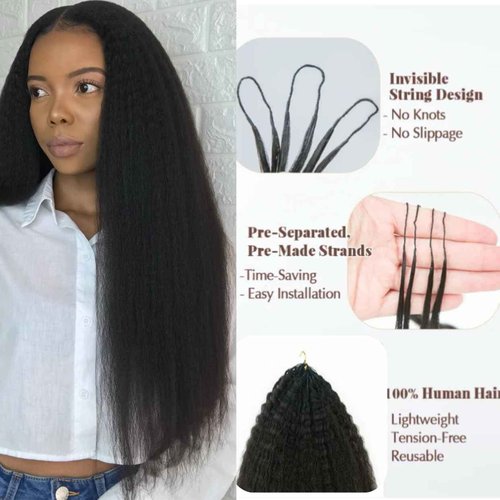 Knotless Pre-Separated Crochet Hair extensions Afro Kinky Straight hair feather crochet 100% human hair extensions for Women Natural Color 16 Inch 120g