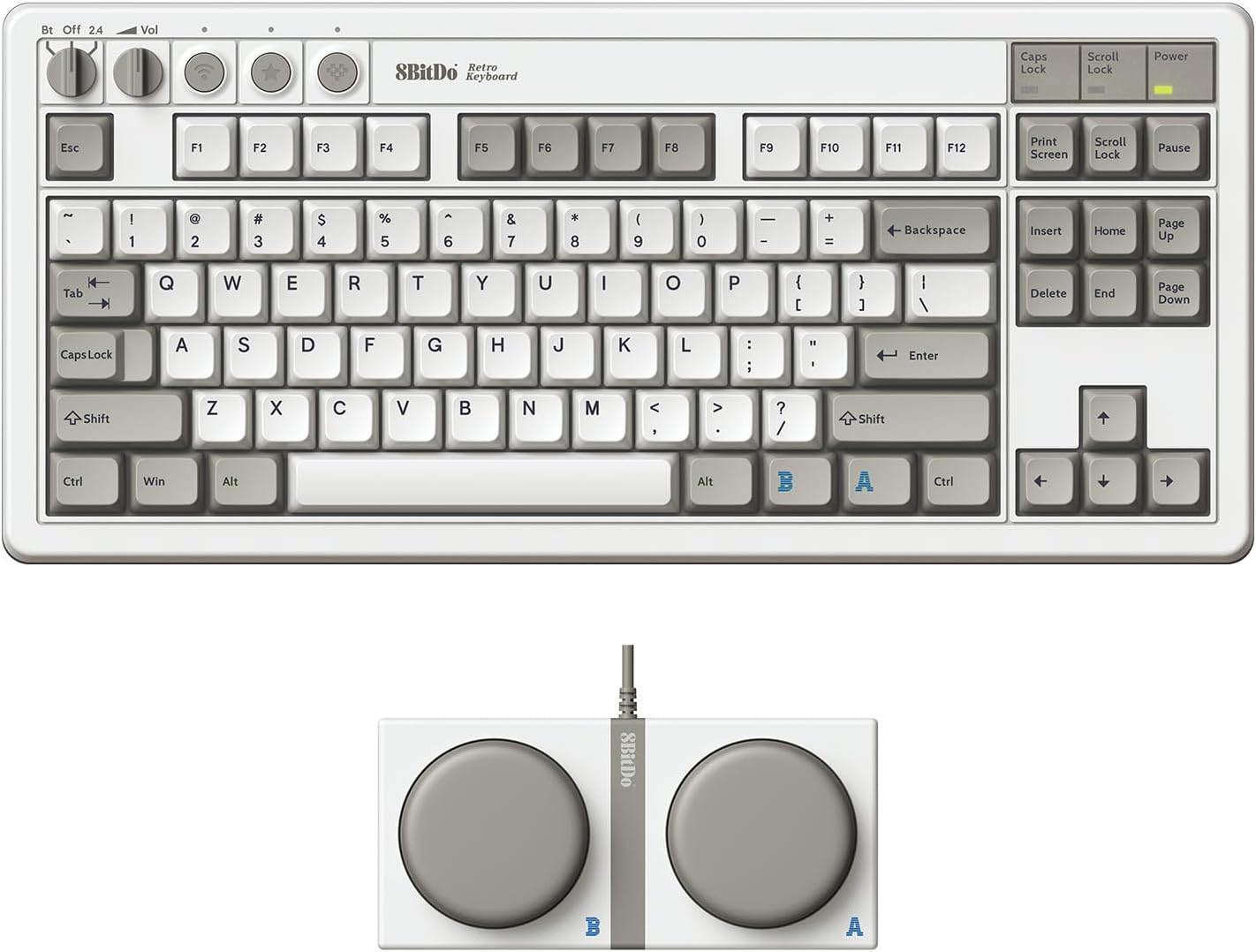 8Bitdo 87 Keys Retro Mechanical Keyboard, Bluetooth/2.4G/USB-C Hot Swappable Gaming Keyboard with Dual Super Programmable Buttons and Super Stick, Volume knob for Windows and Android - C64 Edition