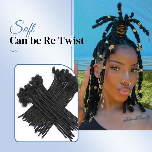 QUISDUIS 18 inch Loc Extensions Human Hair, 50 Strands Permanent Dreadlock Extension Human Hair 0.4cm Width 100% Full Handmade Dreads Can Be Dyed and Bleached Curled dreads extensions