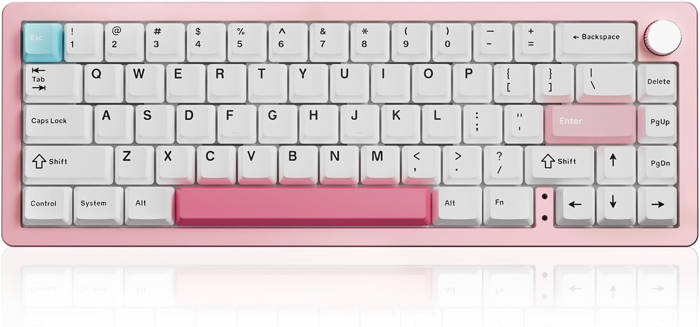 YUNZII AL66 Wireless Mechanical Keyboard for Win/Mac(Milk Switch, Pink), Coffee Cat Dye Sub PBT Keycaps(Cherry Profile, Coffee Cat)