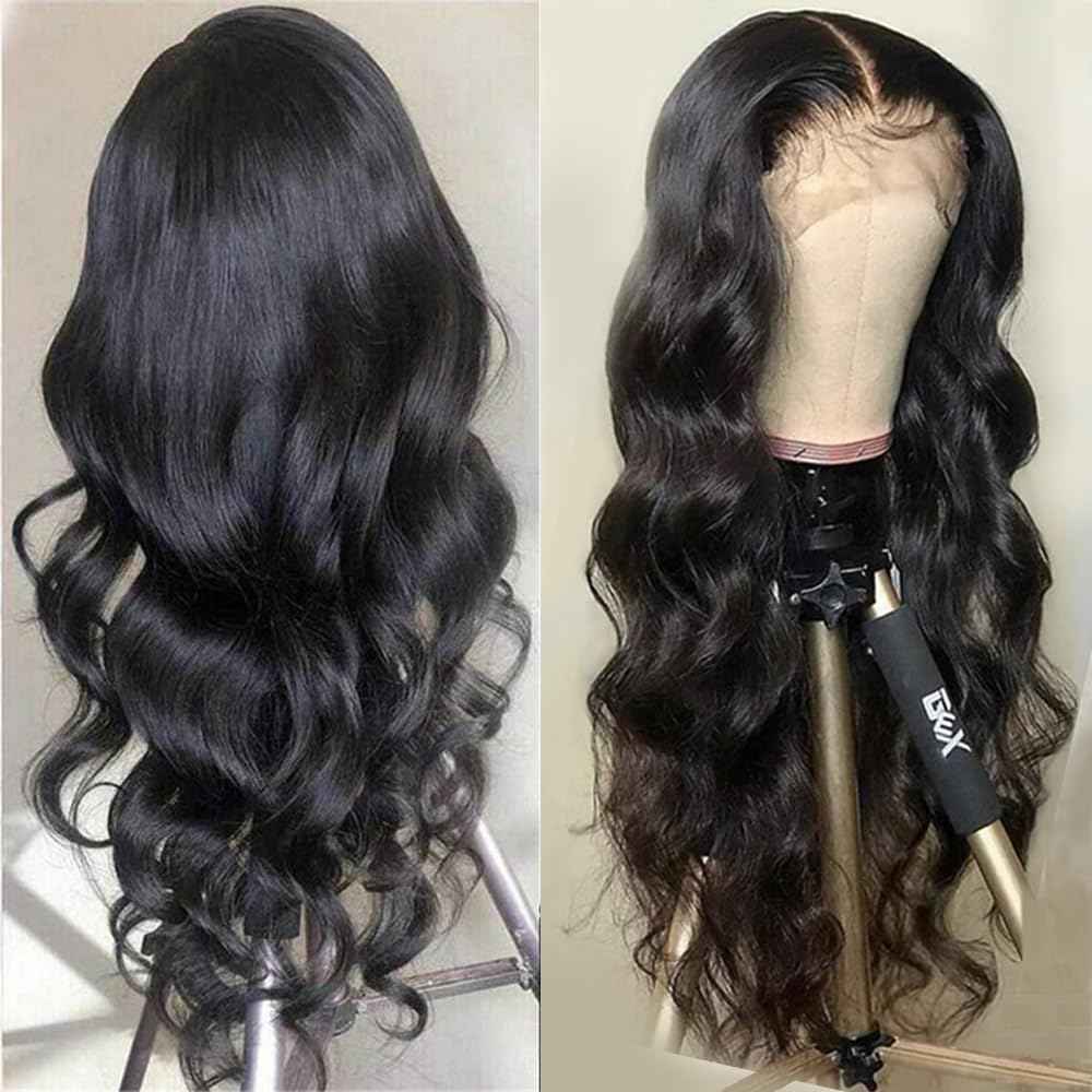Pinketer 13x4 Body Wave Lace Front Wigs Human Hair 180% Density Brazilian Virgin Human Hair Wigs with Baby Hair Curly Wigs for Black Women Natural Color (Body Wave Wig, 18in)