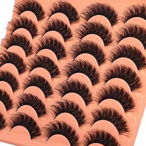 Short Lashes Natural Look False Eyelashes Thick Volume Faux Mink Lashes Pack Wispy Strip Fake Eyelashes Cat Eye Lashes that Look Like Extensions 14 Pairs