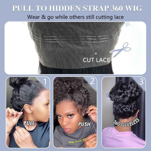 Pobokix Hidden Strap 360 Lace Front Wigs Human Hair 250% Density Straight 360 Full Lace Wigs Human Hair Wigs with Drawstring Wigs for Bkack Women 9A Natural Hairline (Natural Black, 16Inch)