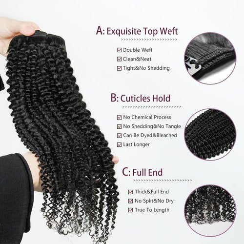 KRN Clip in, 136g 8 pcs Kinky Curly Human Hair Extensions Clip ins for Black Women 12A Natural Black Real Hair Extensions Clips in Human Hair with 20 Clips Easy to Wear 20 Inch
