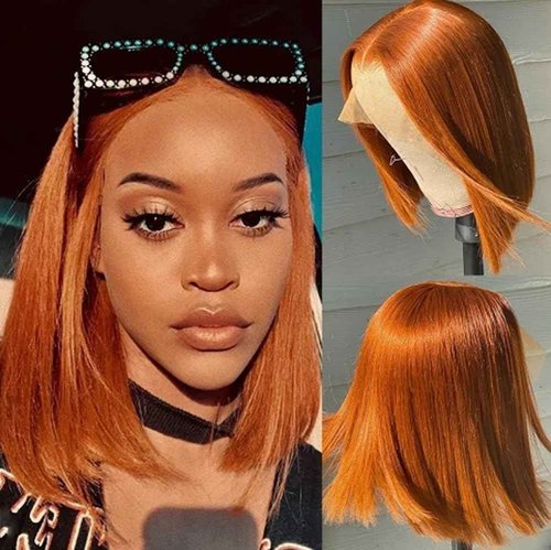 Holiden 200% Density 10 Inch Short Bob Wig Human Hair 13x4 HD Lace Front Wigs Straight Bob Lace Front Wigs Glueless (13x4 350 Ginger Bob Wig, 14 Inch-250% Density)