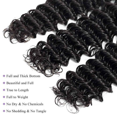UDesire Deep Wave Human Hair Bundles 22 24 26 Inch 12A Brazilian Deep Wave Bundles Human Hair 100% Unprocessed Virgin Deep Curly Hair Weave Natural Black