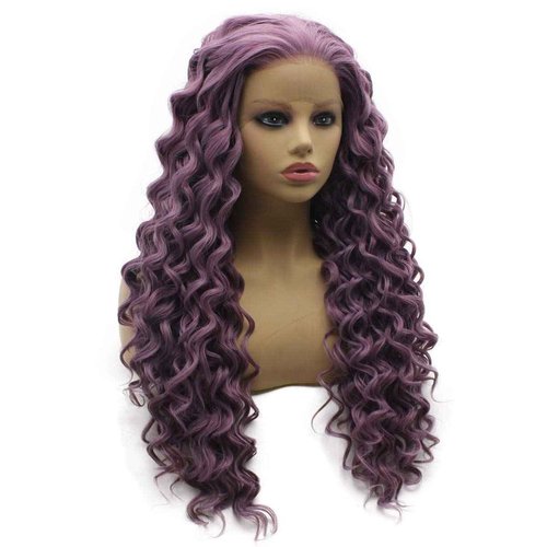 Iwona Long Curly Lavender Purple Natural Lace Front Wig Heat Resistant Fiber Hair