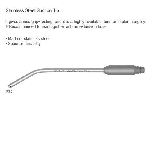 OSUNG Dental Surgical Suction Tip, Stainless, 3 mm Dia, SN3SUS, 3 pcs