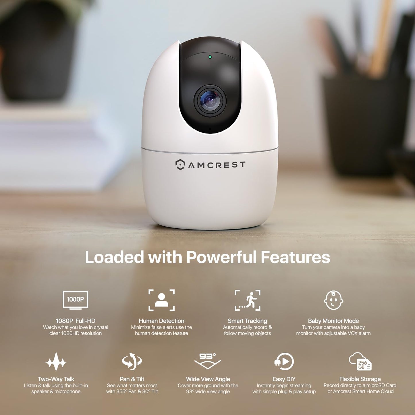 Amcrest 1080P WiFi Camera Indoor, Nanny Cam, Dog Camera, Sound & Baby Monitor, Human & Pet Detection, Motion-Tracking, Phone App, Pan/Tilt Wireless IP Camera, Night Vision, Smart Home ASH21-W