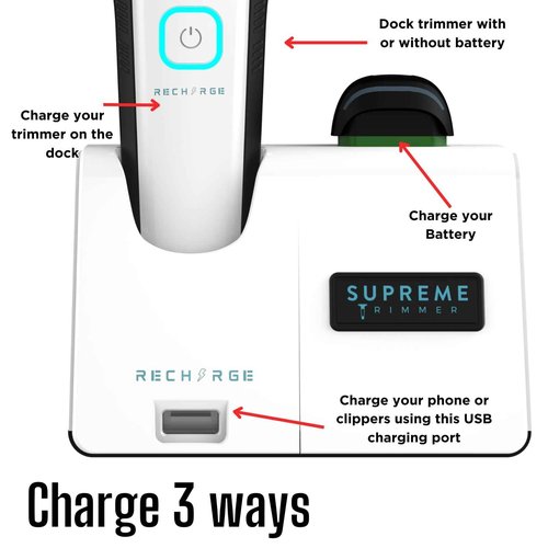 Supreme Trimmer Recharge ST777 – Professional Barber Trimmer with 2 Removable Batteries | 8000 RPM Motor, Zero Gap DLC Blades, Smart Charging Dock, USB-C Fast Charge