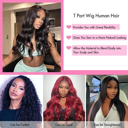 VIPbeauty Body Wave Human Hair 13x6x1 T-Part Ear-to-Ear Lace Front Wig Pre-Plucked with Baby Hair Natural Hairline 20 Inch 150% Density Glueless Natural Color Wig for Black Women