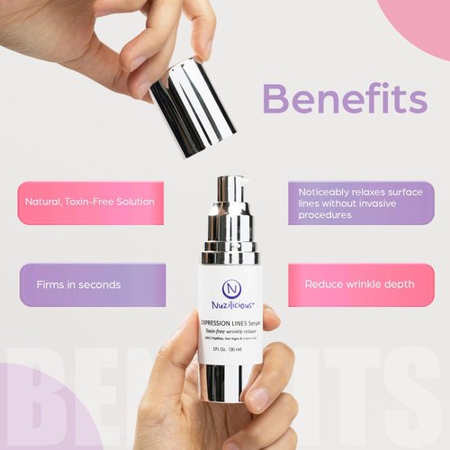 Nuzilicious Professional Grade Expression Line Serum – Toxin-Free, Vegan & Cruelty-Free, Wrinkle Relaxer for Face with Peptides – Smooths Fine Lines & Wrinkles, 1 oz