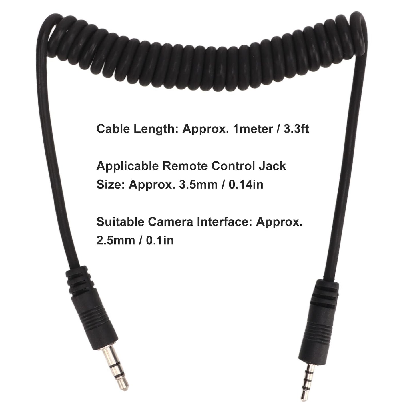 2.5mm Flash Sync Cable, 3.5mm Male to Male Coiled Cord, Spring Design, Stable Without Delay, for V LUX, Series, for GF, GH, G, L, LC, FZ All Series