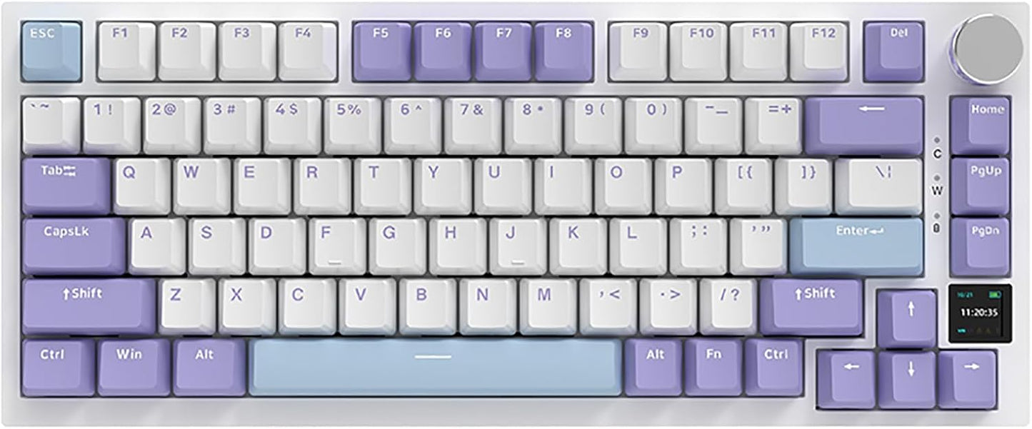 AJAZZ AK820 Pro 75% Gasket RGB Wireless Mechanical Keyboard with TFT Screen, Volume knob, Bluetooth/2.4G/Wired 3-Modes, Compact 82 Hot-Swap Keys, Tricolor PBT Keycap, 4000 mAh (Purple&Blue 3-Modes)