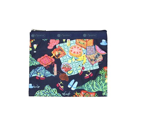 LeSportsac Painted Picnic Deluxe Everyday Crossbody Bag + Cosmetic Bag, Style 7507/Color E539, Endless Summer Fun, Vibrant Colorful Picnic, Sunkissed Fruits, Sweet Treats, Relaxing Alfresco
