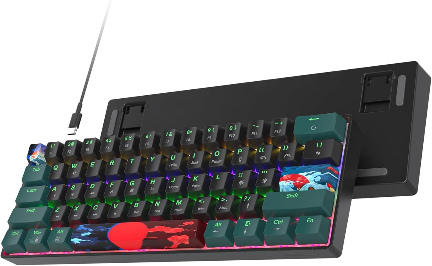 60 Percent Gaming Keyboard 60% Mechanical Keyboard LED Backlit Ultra Compact Wired Keyboard with Red Switch for Windows Laptop Gamer(61 Blue Samurai)