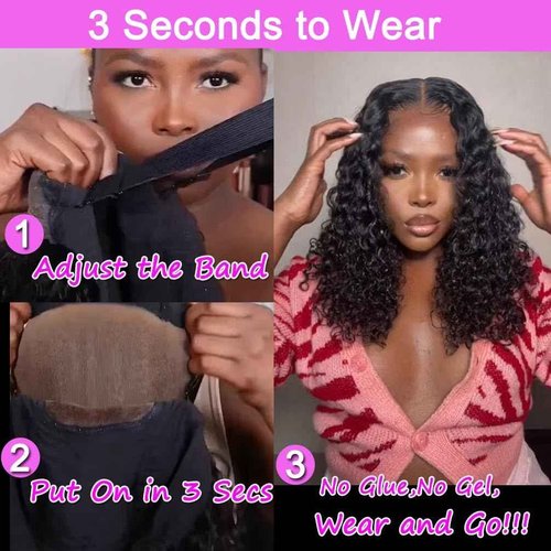 Wear and Go Glueless Wigs Human Hair Pre Plucked Pre Cut 4x4 Lace Front Wigs for Black Women Curly Glueless Human Hair Wig for Beginners (24 Inch)