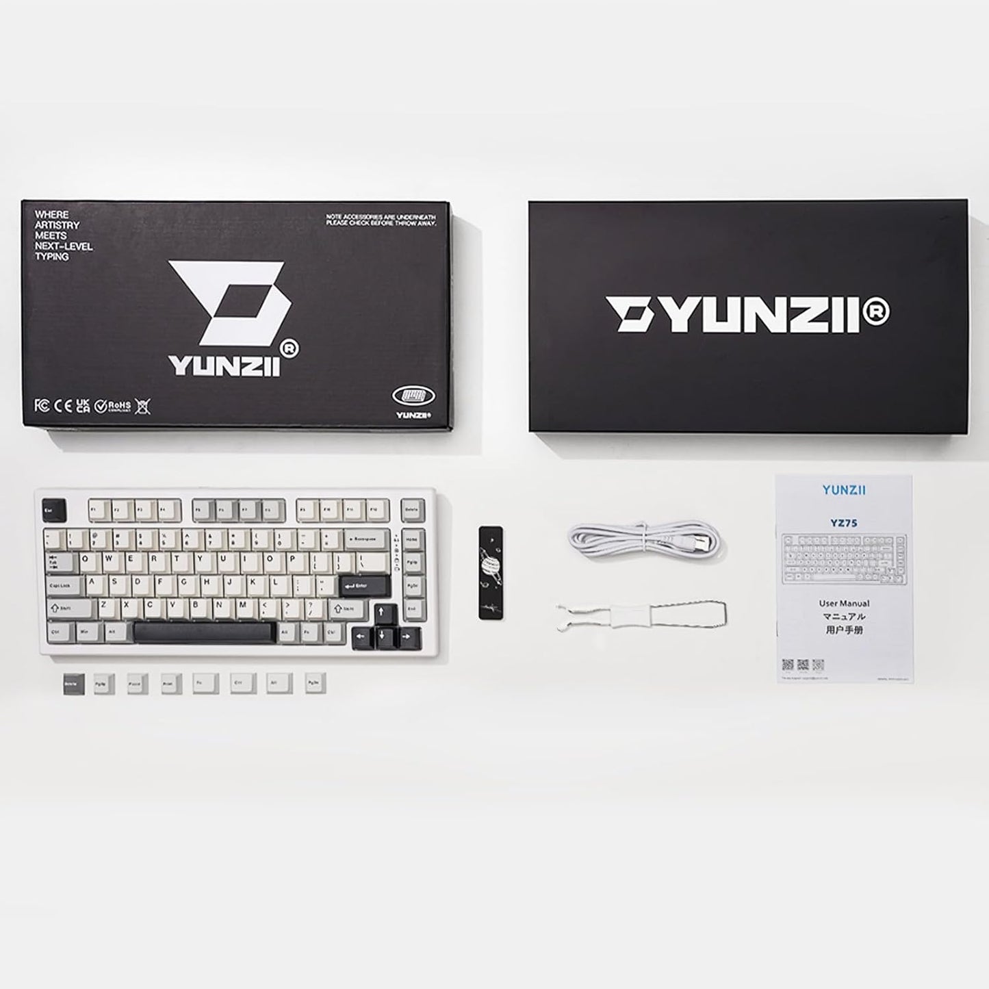 YUNZII YZ75 75% Hot Swappable Wireless Gaming Mechanical Keyboard, RGB Backlights, BT5.0/2.4G/USB-C, Dye Sub PBT Keycaps for Linux/Win/Mac(Gateron G Pro Red, Black)