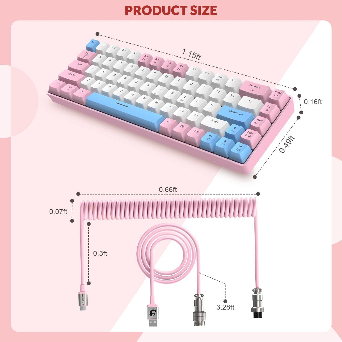 ZIYOU LANG RK-T8PR0 Wired 65% Mechanical Gaming Keyboard and Mouse Combo with RGB LED Backlit Anti-ghosting TKL Mini 68 Key Coiled C to A Cable Linear Red Switch for PS4 PS5 Xbox PC Mac Gamer(Gray)