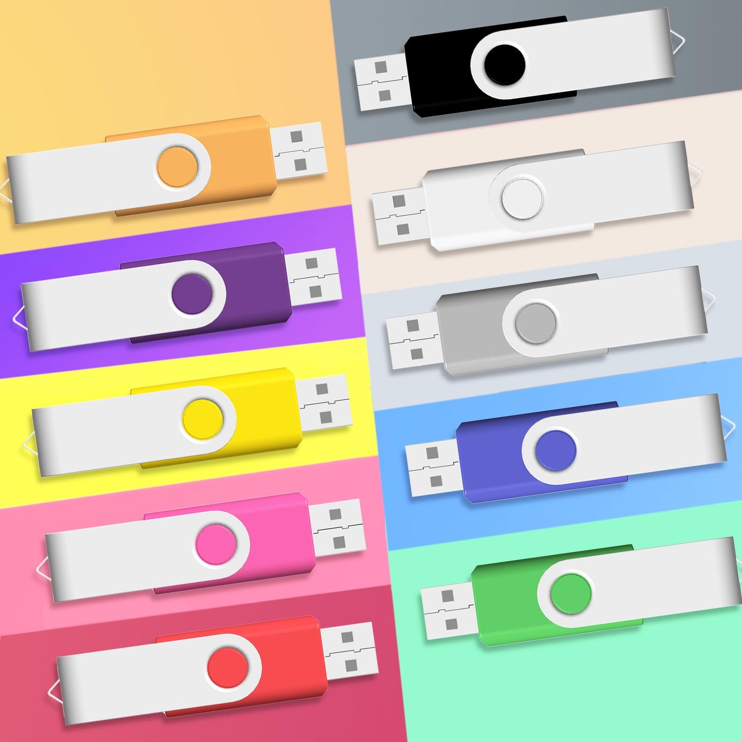 32GB Flash Drive Thumb Drives 10 Pack, JBOS USB Drive 32 GB USB2.0 Swivel Metal USB Memory Sticks, Multipack Jump Drives Colorfufl Pen Drives for Data Storage Backup