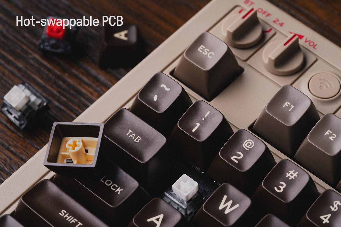 8Bitdo 87 Keys Retro Mechanical Keyboard, Bluetooth/2.4G/USB-C Hot Swappable Gaming Keyboard with Dual Super Programmable Buttons and Super Stick, Volume knob for Windows and Android - C64 Edition