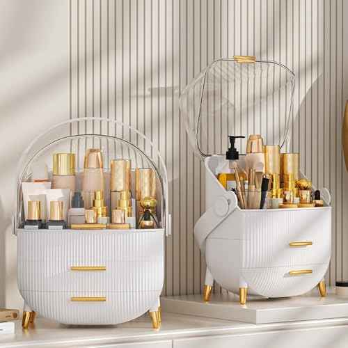 Makeup Organizer Skincare Organizers - Cosmetic Display Cases with Transparent Cover, SkinCare Organizers for Bathroom Countertop, Bedroom Vanity Desk, Lipstick Organizer, White
