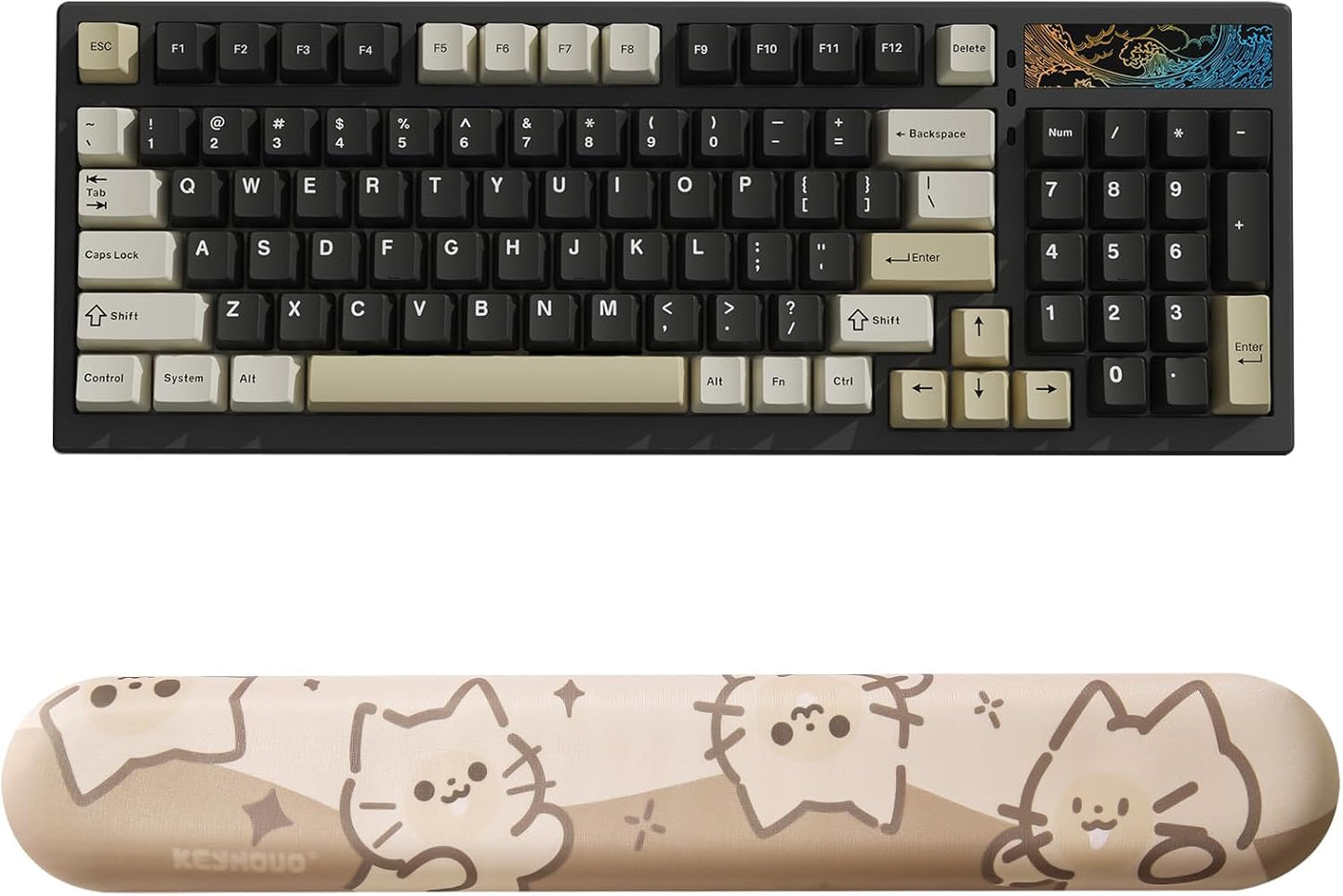 YUNZII YZ98 Gasket Mechanical Keyboard(Milk Switch, Black) Keyboard Wrist Rest(Cat)