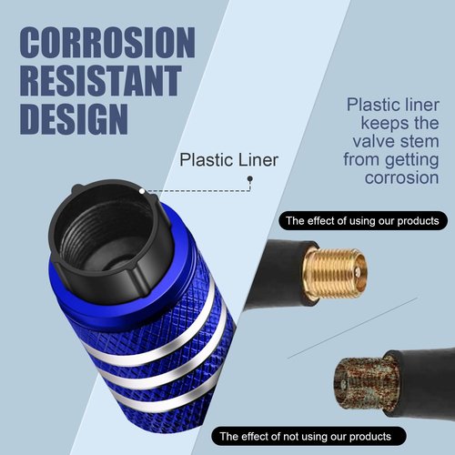 Tire Valve Stem Caps Cover - (5 Pack) Tire Air Cap N2 Nitrogen Metal with Plastic Liner Corrosion Resistant Leak-Proof for Car Truck Motorcycle Bike Blue