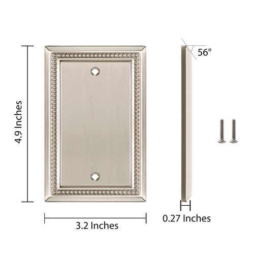 Henne Bery Sunken Pearls Heavy Duty Decorative Wall Plate Switch Plate Outlet Cover (Single Blank, 2 Pack, Satin Nickel)