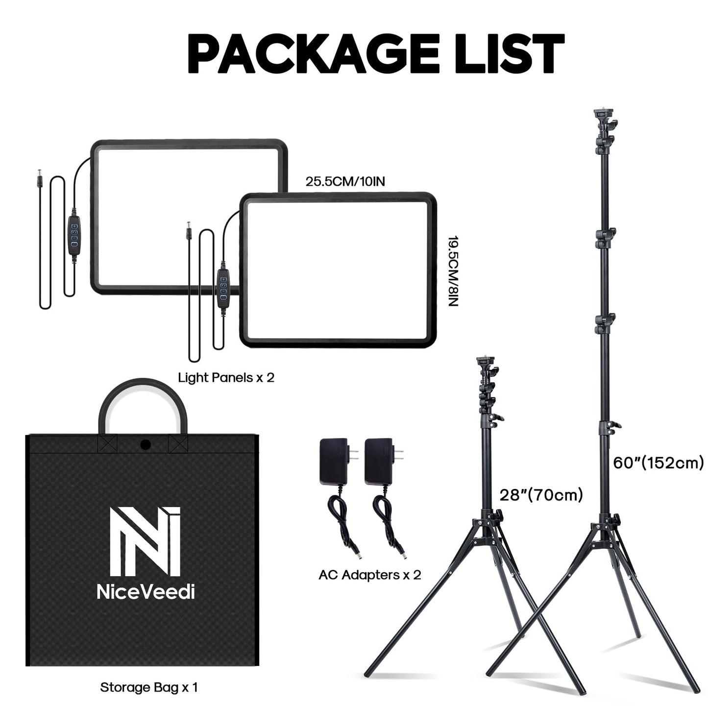 2-Pack Photography Lighting Kit, NiceVeedi 22W LED Video Light Kit, 2900-7000K Dimmable Studio Light with Tripod Stand, 73" Stream Light for Video Recording
