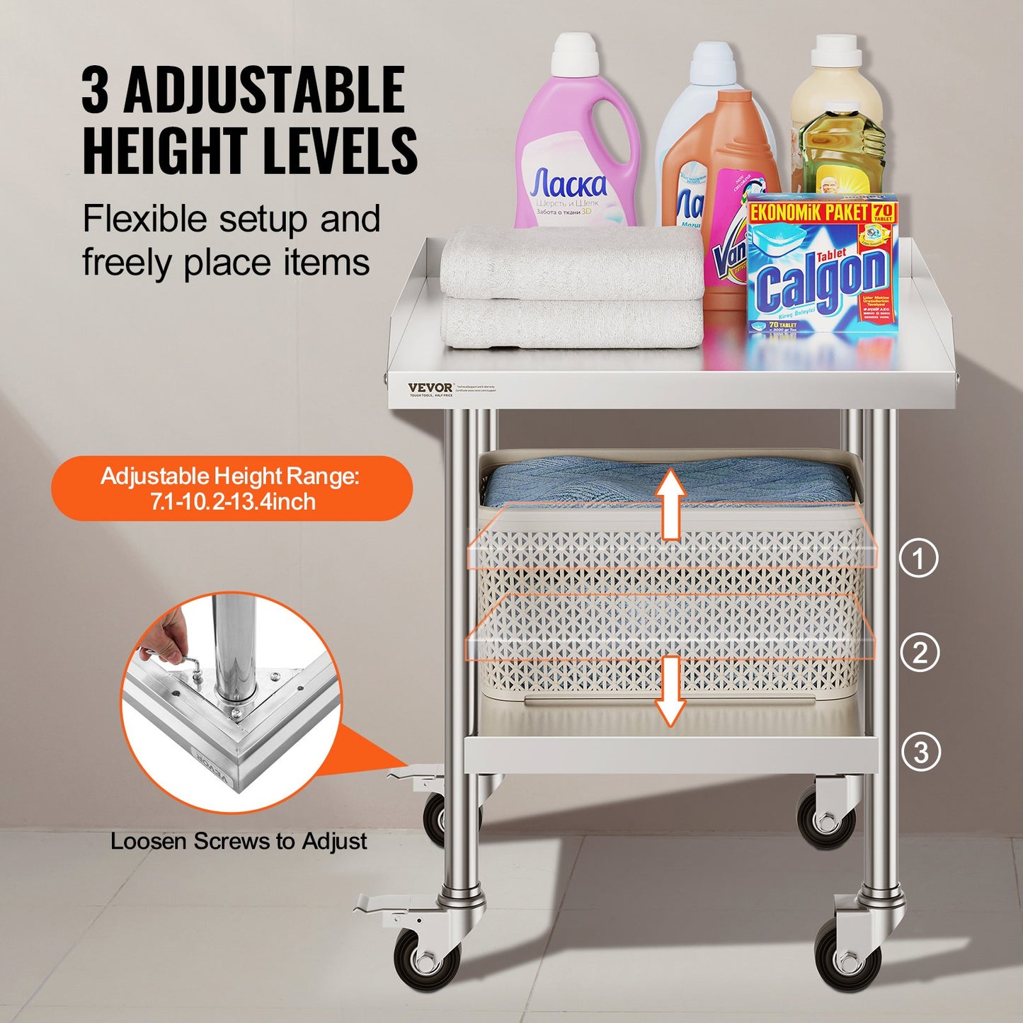 Stainless Steel Work Table - 24" x 24" x 30" with Wheels