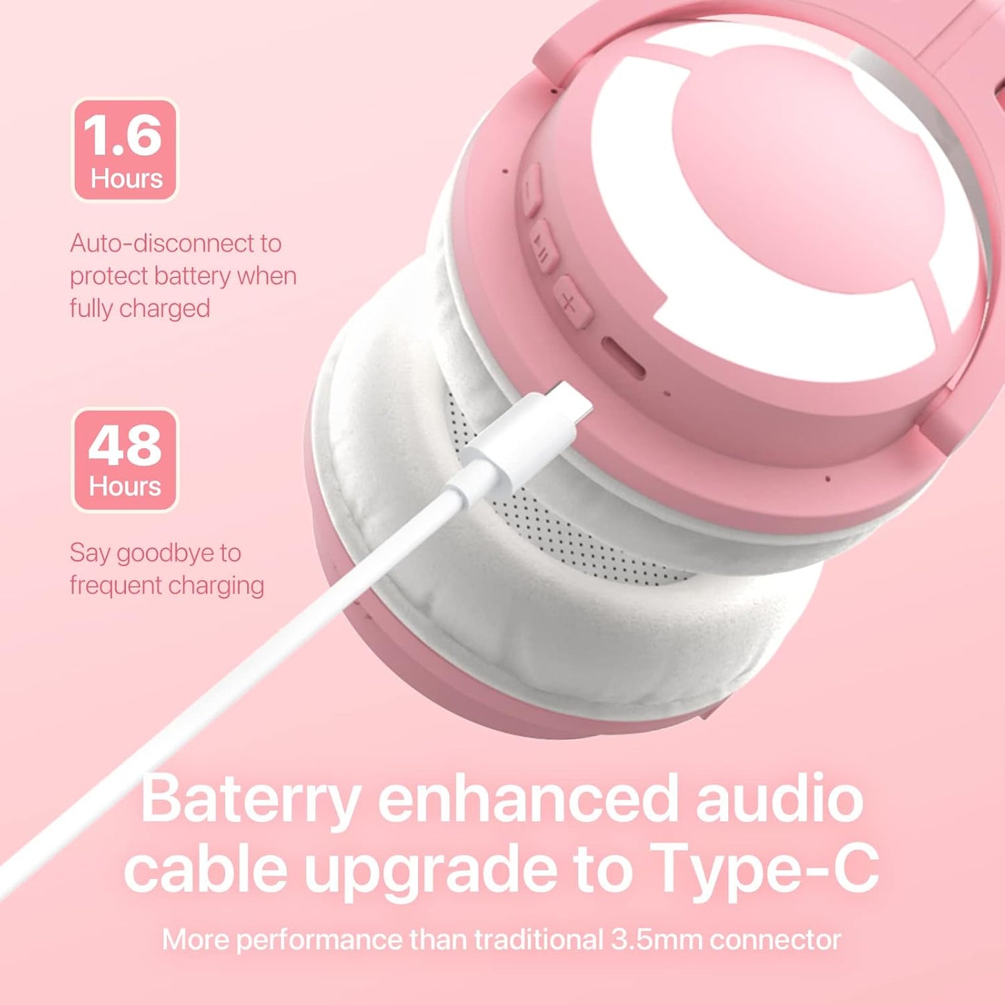 YOWU Cat Ear Headphones 3G, RGB Wireless/Wired 5.0 Foldable Gaming Headset with 7.1 Surround Sound, Built-in Mic & Customizable Lighting and Effect via APP(White)