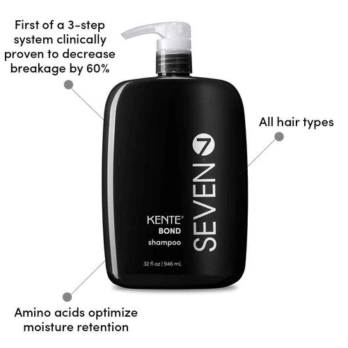 SEVEN Haircare KENTE BOND Shampoo for Split Ends + Damaged Hair, Sulfate Free, Cruelty Free with Green Tea, Guar & Pro Vitamin B5 for Men & Women, Made in USA, 32 oz.