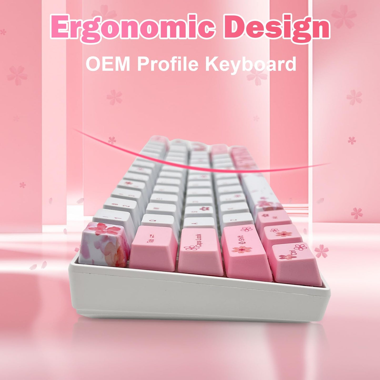 ZMX Cherry Blossom Pink Mechanical Keyboard,60% Compact Hot Swappable USB-C Wired RGB Gaming Keyboard 61 Keys Mini Cute Keyboard with Dye-Sublimation PBT Keycap for PC/Mac (Red Switch)