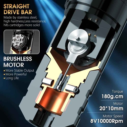 Ambition Ninja Plus Wireless Tattoo Machine - Rotary Cartridge Tattoo Gun with 2000mAh Power LCD Digital Display Brushless Motor Straight Drive Bar Tattoo Equipment for Tattoo Artists