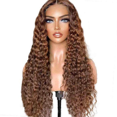 Luxvogue Chocolate Curly Human Hair Wig 13X6 Lace Frontal Deep Wave Human Hair Wig Pre Plucked Pre Cut Lace Frontal Closure Glueless Wigs Elastic Band 200% Density