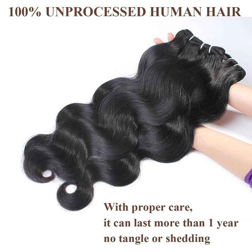 Human Hair Bundles Body Wave Bundles Human Hair 12A Grade 100% Unprocessed Brazilian Virgin Hair 3 Bundles Human Hair Extensions for Black Women Natural Color 16 18 20 Inch