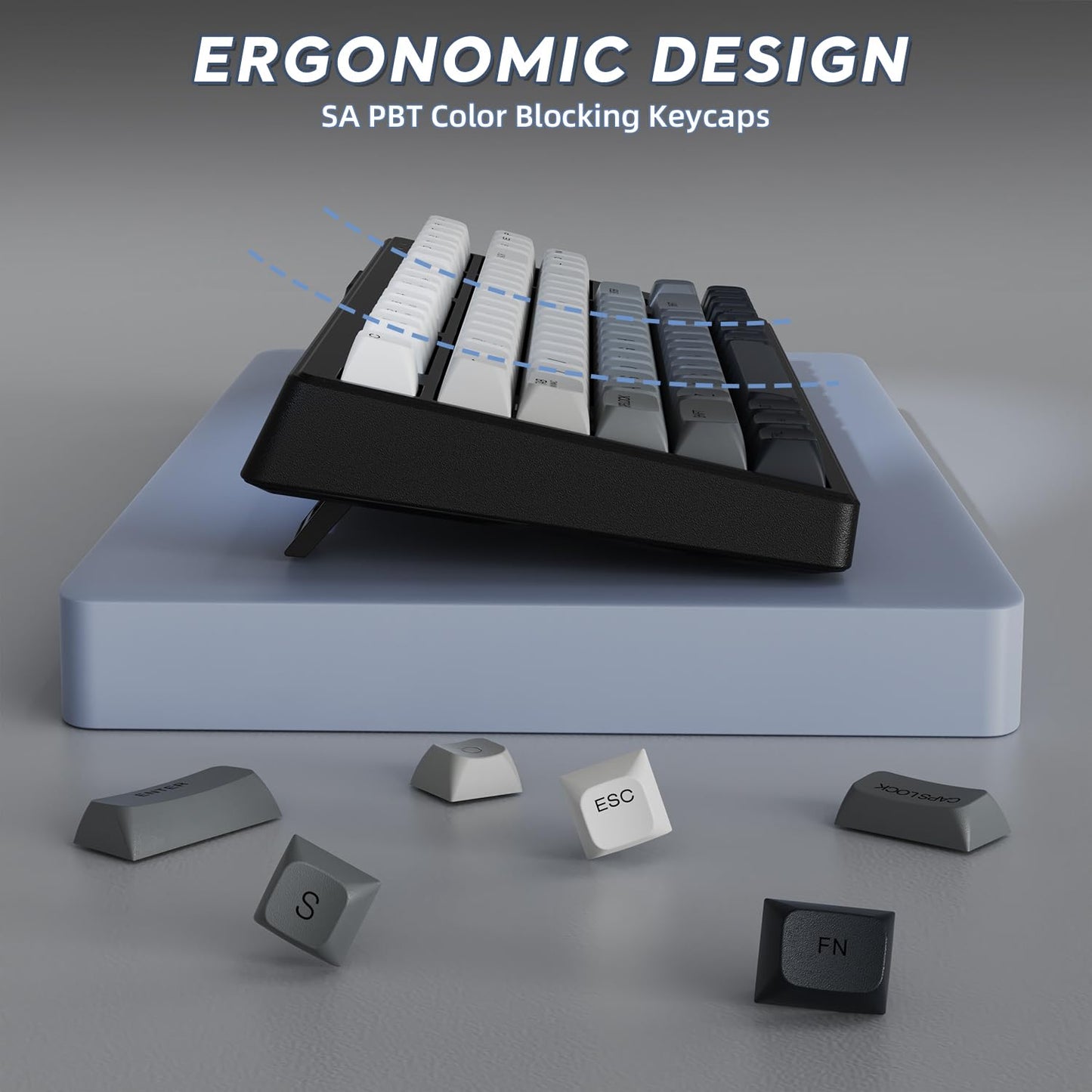 ZIYOU LANG M87 75% Wireless Gaming Keyboard Mechanical Feel Silent Rainbow Backlit Bluetooth/2.4Ghz PBT Gradient Keycaps Rechargeable 4000mAH Battery Ergonomic for MAC/Win/PC-Moonnight